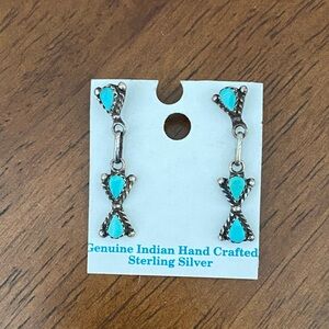 vintage native american sterling silver and turqoise dangle earrings